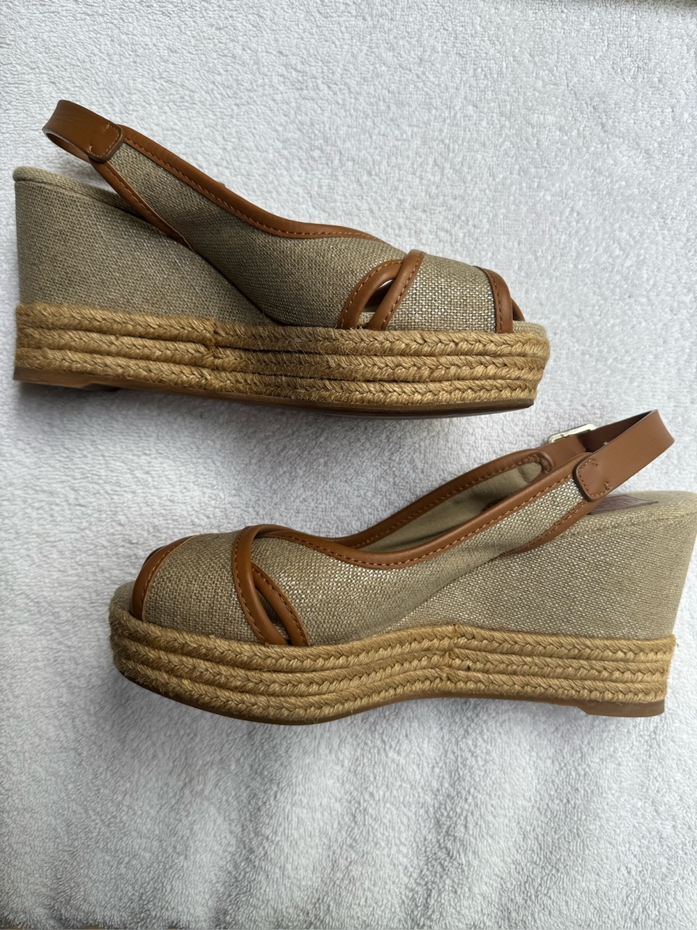 Tory Burch Metallic Gold Canvas Wedge Sandals